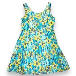 Vintage Big Hed Designs Mini Dress Hawaiian Tropical Yellow Flowers Rayon Medium